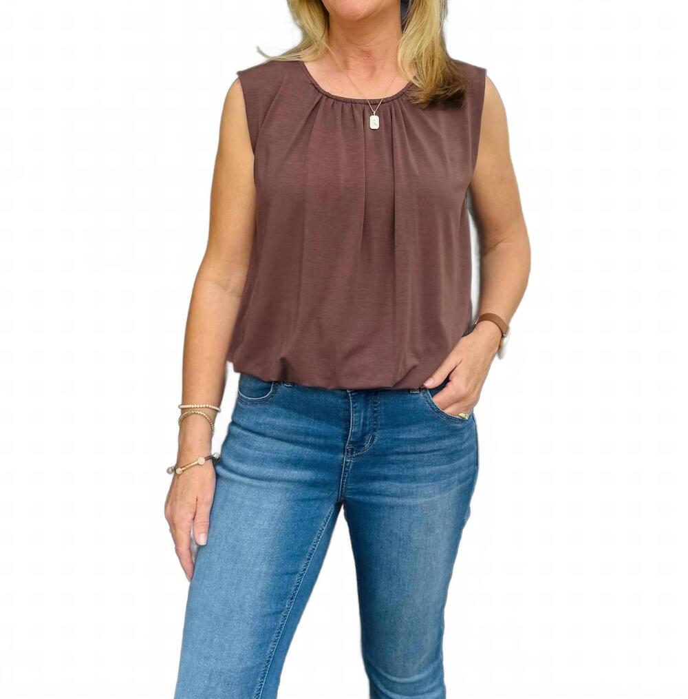 NEW KLD women's bubble hem top in brown